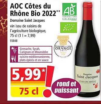 aoc côtes du rhône bio 2022 domaine saint jacque