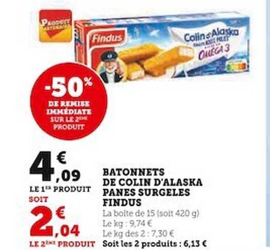 Bâtonnets De Colin D'alaska Panés Surgelés Findus