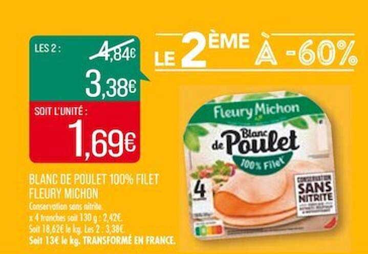 blanc de poulet 100% filet fleury michon
