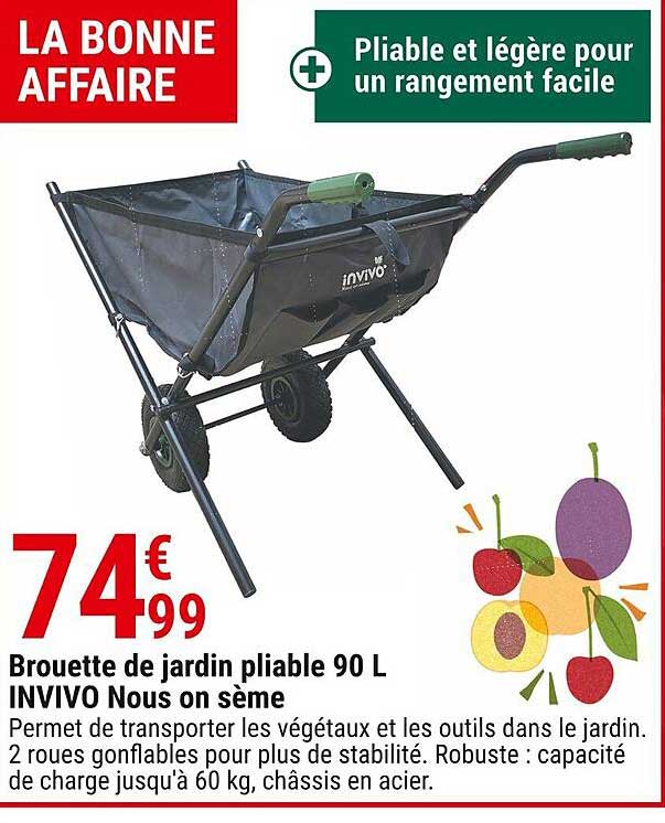brouette de jardin pliable 90 l invivo nous on sème