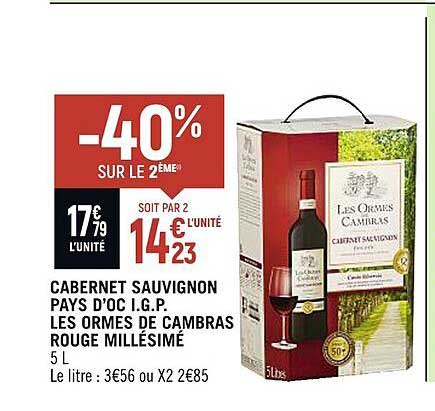 cabernet sauvignon pays d'oc i.g.p. les ormes de cambras rouge millésimé