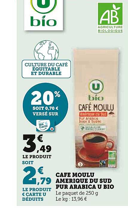 café moulu amérique du sud pur arabica u bio