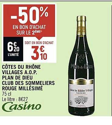 côtes du rhône villages a.o.p. plan de dieu club des sommeliers rouge millésimé