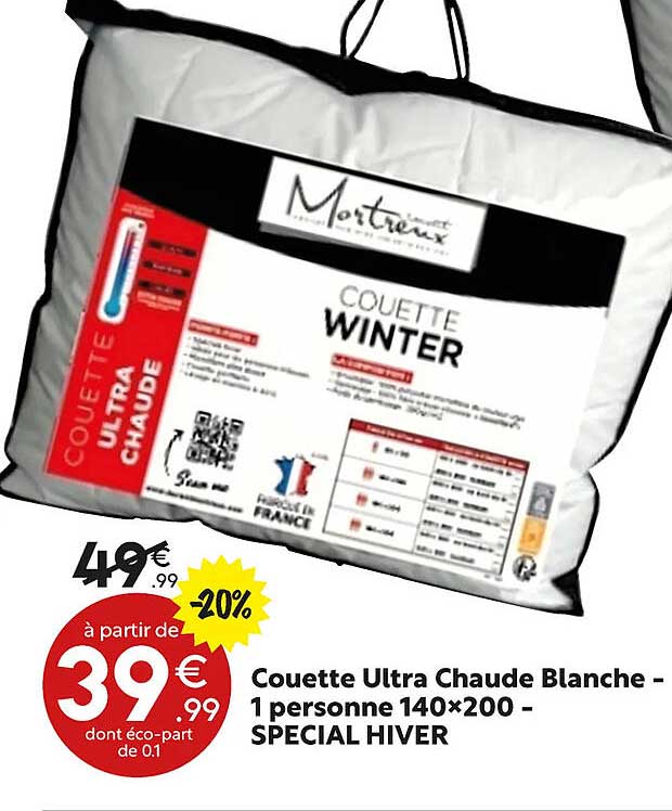 couette ultra chaude blanche - 1 personne 140 x 200 - spécial hiver