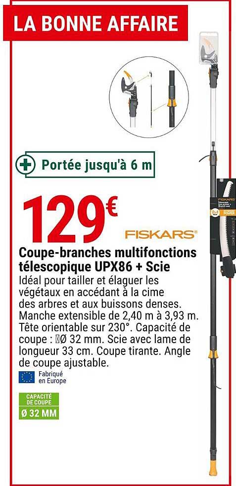 coupe-branches multifonctions télescopique upx86 + scie fiskars