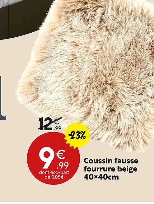 Coussin Fausse Fourrure Beige 40 X 40 Cm