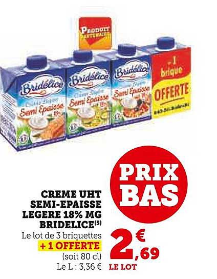 crème uht semi-épaisse légère 18% mg bridélice