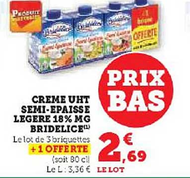 crème uht semi-épaisse légère 18% mg bridélice