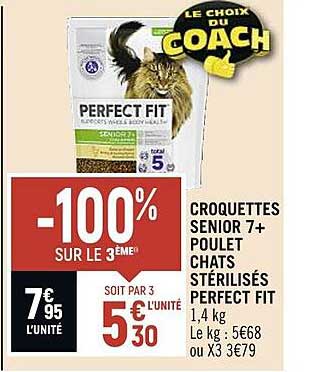 croquettes senior 7+ poulet chats stérilisés perfect fit