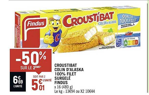 Croustibat Colin D'alaska 100% Filet Surgelé Findus