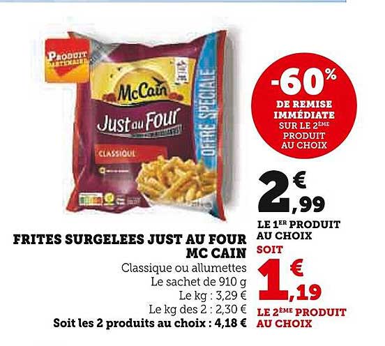 frites surgelées just au four mc cain