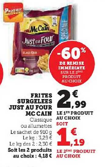frites surgelées just au four mc cain