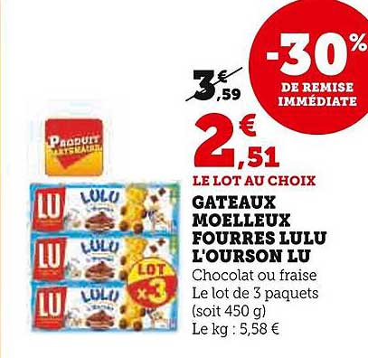 Gâteaux Moelleux Fourrés Lulu L'ourson Lu