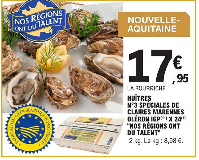 huîtres n°3 spéciales de claires marennes oléron igp x 24 "nos régions ont du talent"