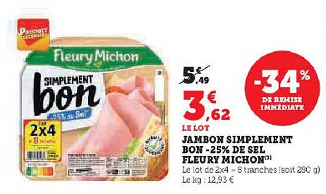 jambon simplement bon -25% de sel fleury michon