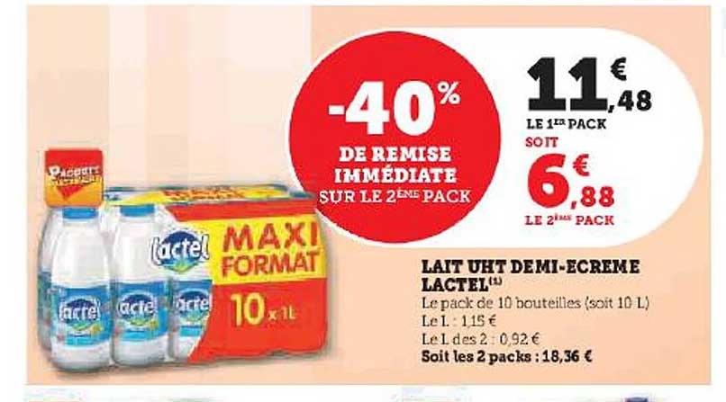 Lait Uht Demi-écrémé Lactel