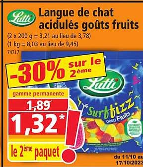 langue de chat acidulés goûts fruits lutti