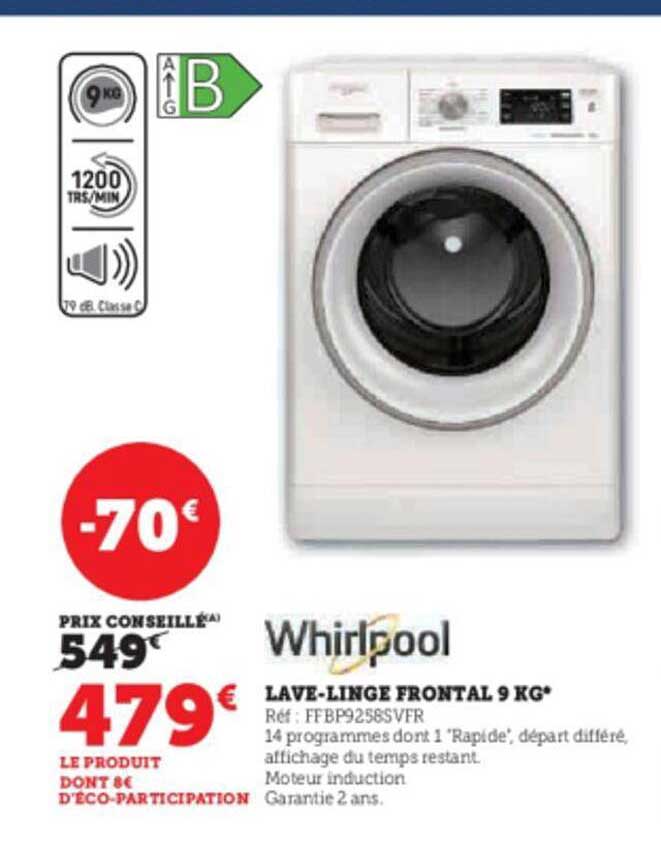 lave-linge frontal 9 kg whirlpool