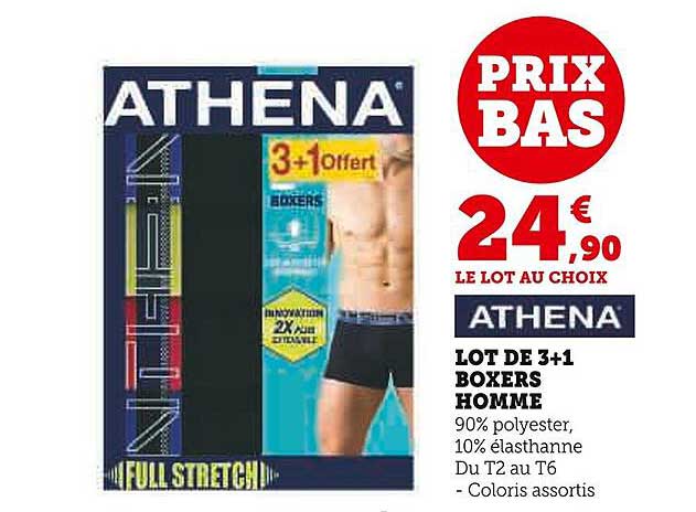 Lot De 3+1 Boxers Homme Athena