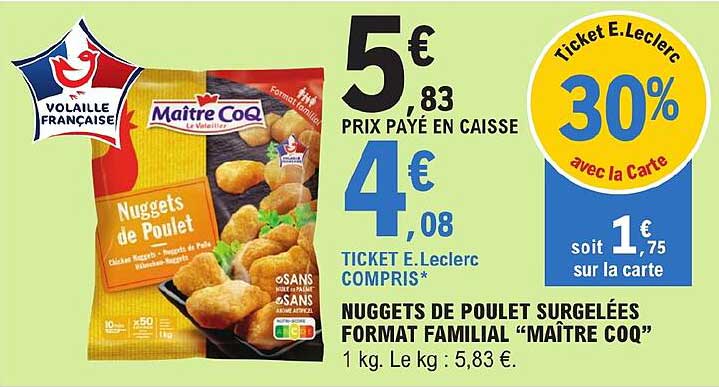 nuggets de poulet surgelées format familial "maître coq"