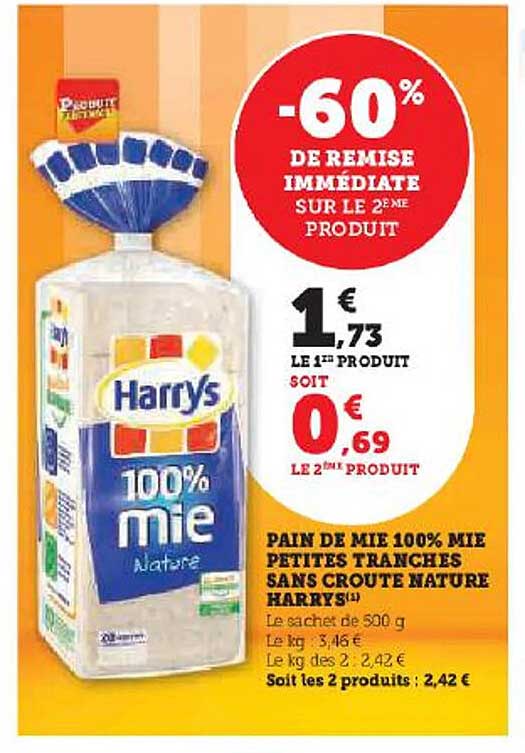 pain de mie 100% mie petites tranches sans croûte nature harrys