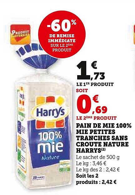 pain de mie 100% mie petites tranches sans croute nature harrys
