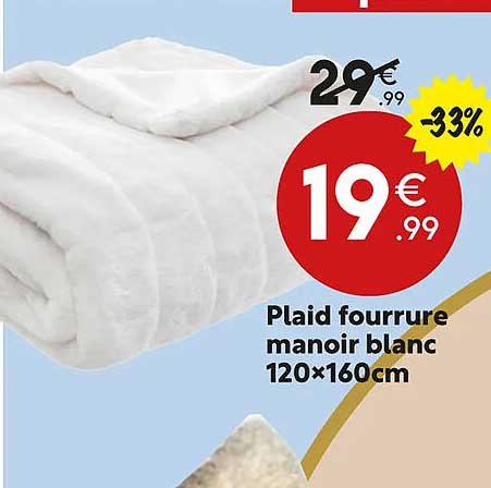 plaid fourrure manoir blanc 120 x 160 cm