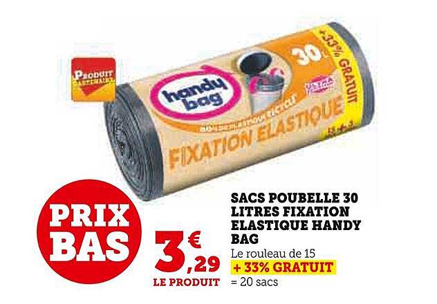 Sacs Poubelle 30 Litres Fixation élastique Handy Bag