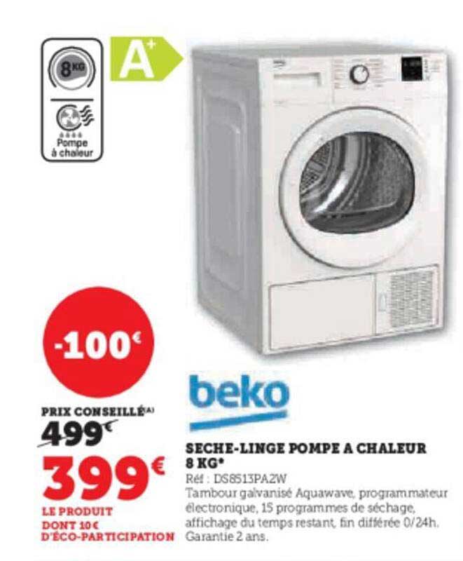 sèche-linge pompe à chaleur 8 kg beko