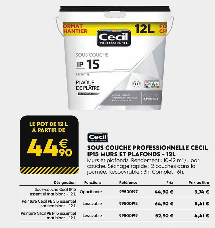 sous couche professionnelle cecil ip15 murs et plafonds - 12l