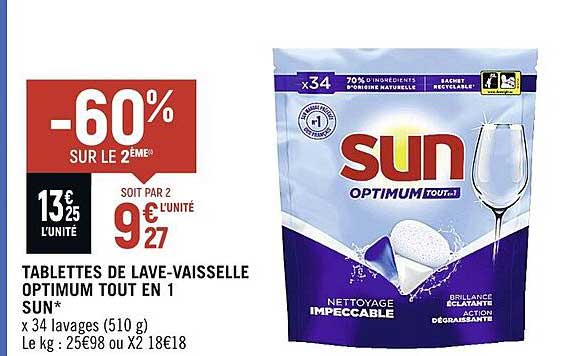 tablettes de lave-vaisselle optimum tout en 1 sun