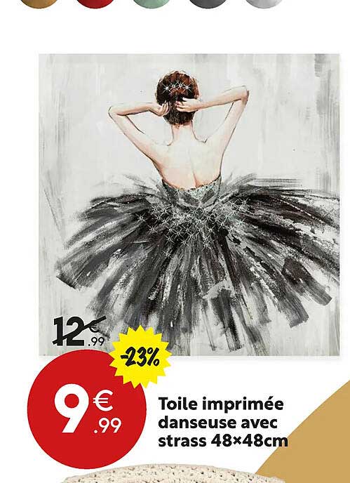 toile imprimée danseuse avec strass 48 x 48 cm