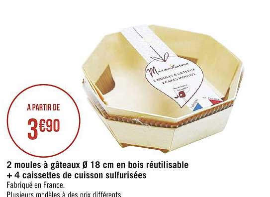 2 moules à gâteaux 18 cm en bois réutilisable + 4 caissettes de cuisson sulfurisées