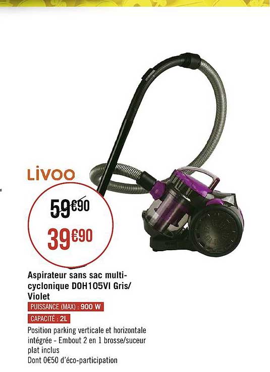 aspirateur sans sac multi-cyclonique doh 105vi gris violet