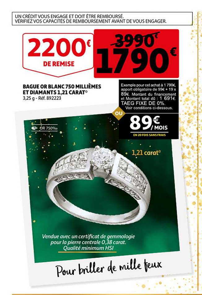 bague or blanc 750 millièmes et diamants 1.21 carat