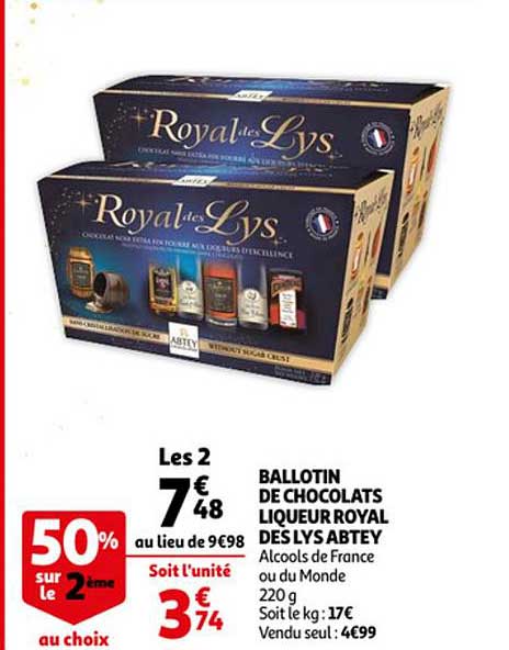 ballotin de chocolats liqueur royal des lys abtey 50% sur le 2ème au choix
