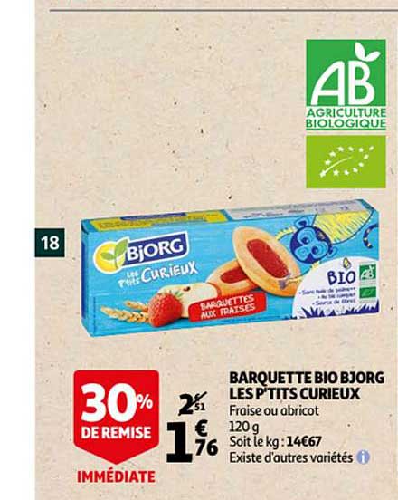 barquette bio bjorg les p'tits curieux 30% de remise immédiate