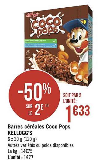 barres céréales coco pops kellogg's