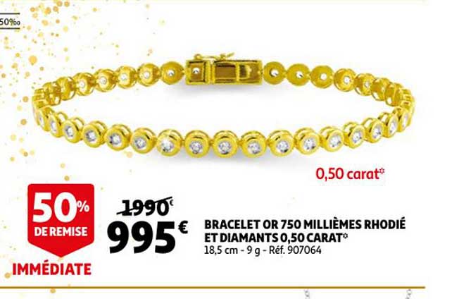bracelet or 750 millièmes rhodié et diamants 0.50 carat 50% de remise immédiate