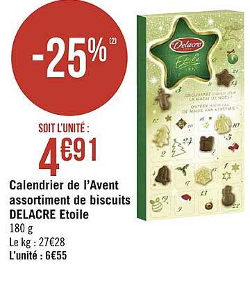Calendrier De L'avent Assortiment De Biscuits Delacre étoile