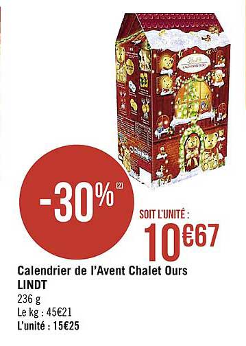 calendrier de l'avent chalet ours lindt