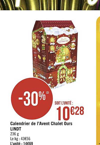 calendrier de l'avent chalet ours lindt