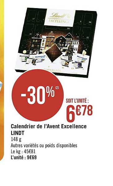 calendrier de l'avent excellence lindt