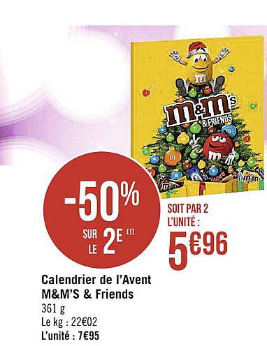 calendrier de l'avent m&m's & friends -50% sur le 2e