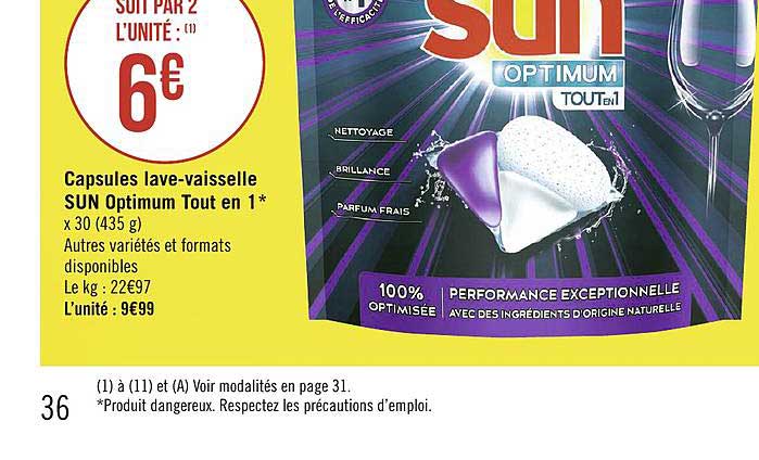 capsules lave-vaisselle sun optimum tout en 1