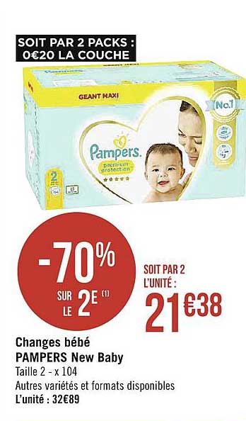 changes bébé pampers new baby -70% sur le 2e