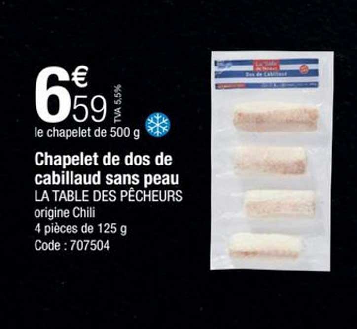 chapelet de dos de cabillaud sans peau la table des pêcheurs