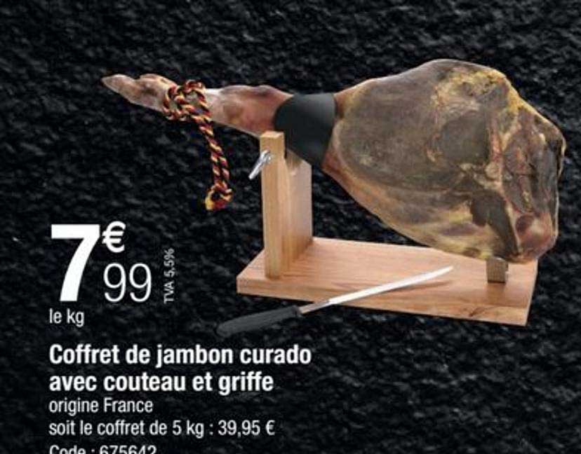 coffret de jambon curado avec couteau et griffe