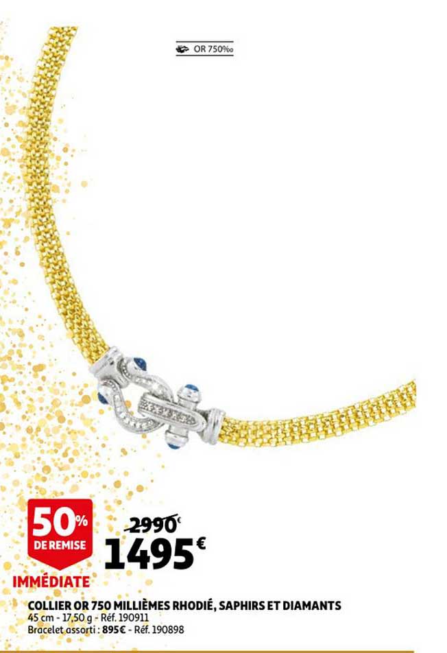 collier or 750 millièmes rhodié saphirs et diamants 50% de remise immédiate