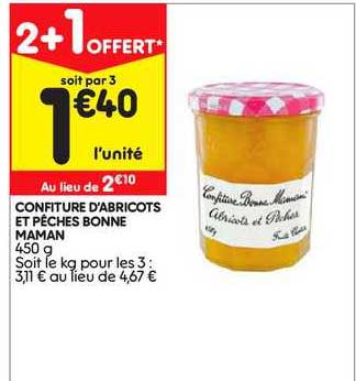 confiture d'abricots et pêches bonne maman 2+1 offert